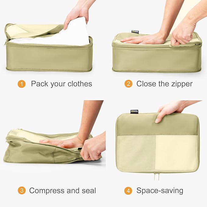 4 Set Compression Packing Cubes for Travel, Suitcases and Backpack Space Saving Organizers (Bright Yellow)