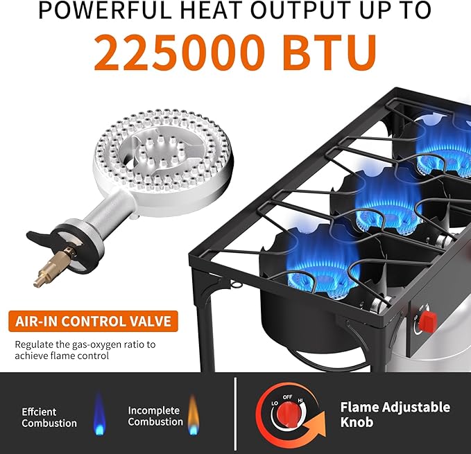 SKOK 3 Burner Propane Stove - Portable Camping Stove with 225,000 High Efficiency Propane Burner,Outdoor Stove for Camping, Backyard, Picnic