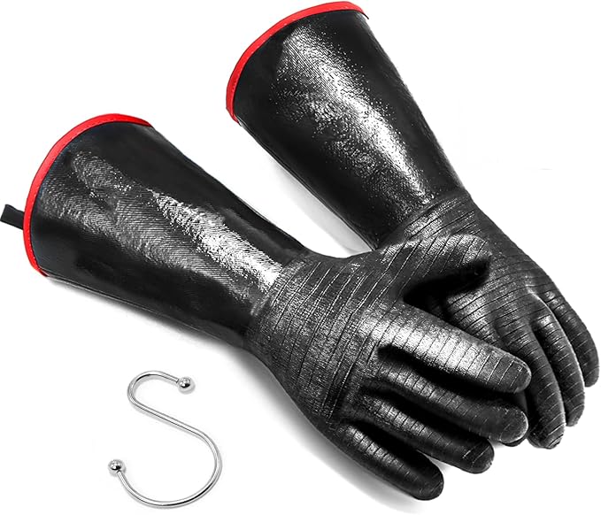 BBQ Gloves - 1472ยฐF Thicken Heat Resistant Gloves w/S-Hook 14 in Kitchen Oven Mitts Waterproof Grill Gloves Oil Resistant Grilling Gloves Cooking Gloves for Turkey Fryer/Baking/Oven/Smoker