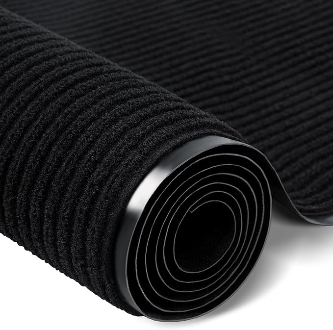 Rubber Door Mat About W3' ×L10' Heavy Duty Large Outdoor Indoor Mat Durable Entrance Doormat Waterproof Rubber Back Rugs for Home Entryway Patio Porch Office Business Areas (Jet Black)