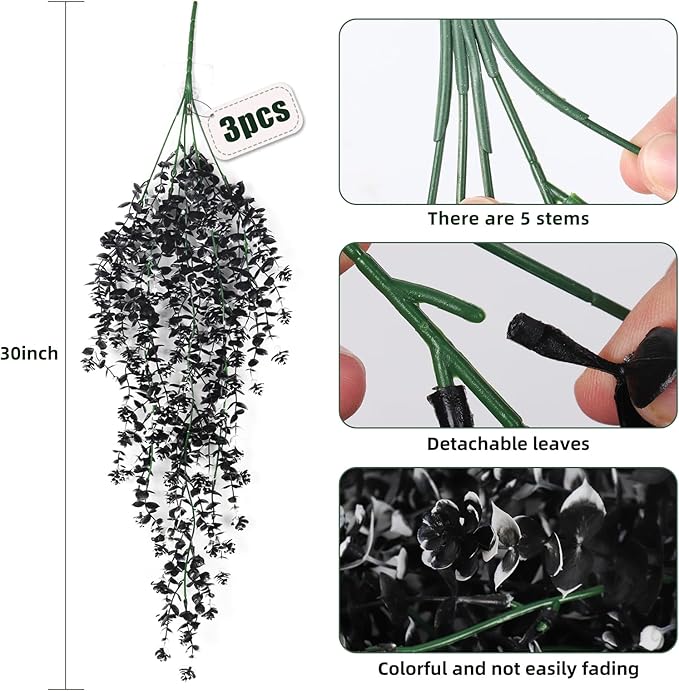 RECUTMS Artificial Hanging Plants Fake Hanging Plant Faux Hanging Plants UV Resistant Plastic Plants for Indoor Outdoor Room Wall Wedding Patio Porch Decor(Black White)