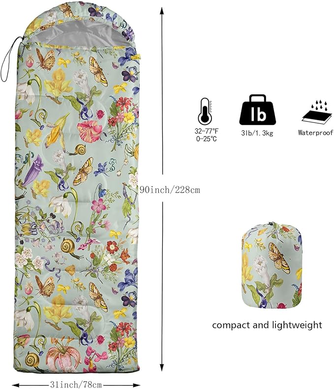 Sleeping Bags for Adults and Kids,3D Printing Camping Sleeping Bag for Girls Boys Lightweight Waterproof Cold/Warm 3-Season,Outdoor Travel with Compression Bags