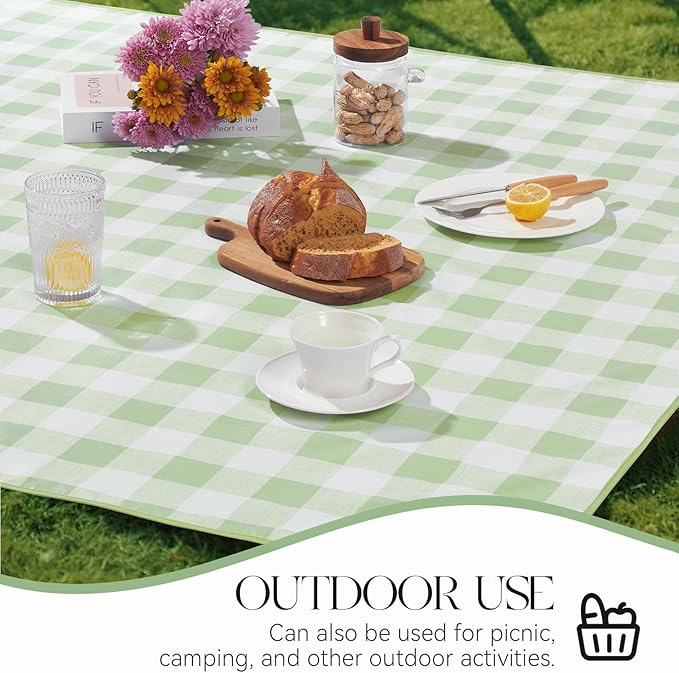MOSAYT Rectangle Vinyl Tablecloth, 100% Waterproof Buffalo Gingham Plastic Table Cloth, Heavy Duty Wipeable Table Covers for Picnic, Outdoor, Camping - 54 x 78, Sage Green