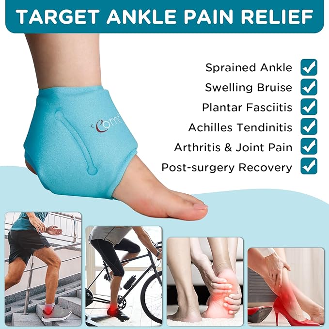 Comfytemp Ankle Ice Pack Wrap for Swelling, Plantar Fasciitis, Foot Pain Relief, Gel Packs for Injuries Reusable, Hot Cold Compression for Achilles Tendonitis, Sprain Ankles, Get Well Gift, 2 Packs