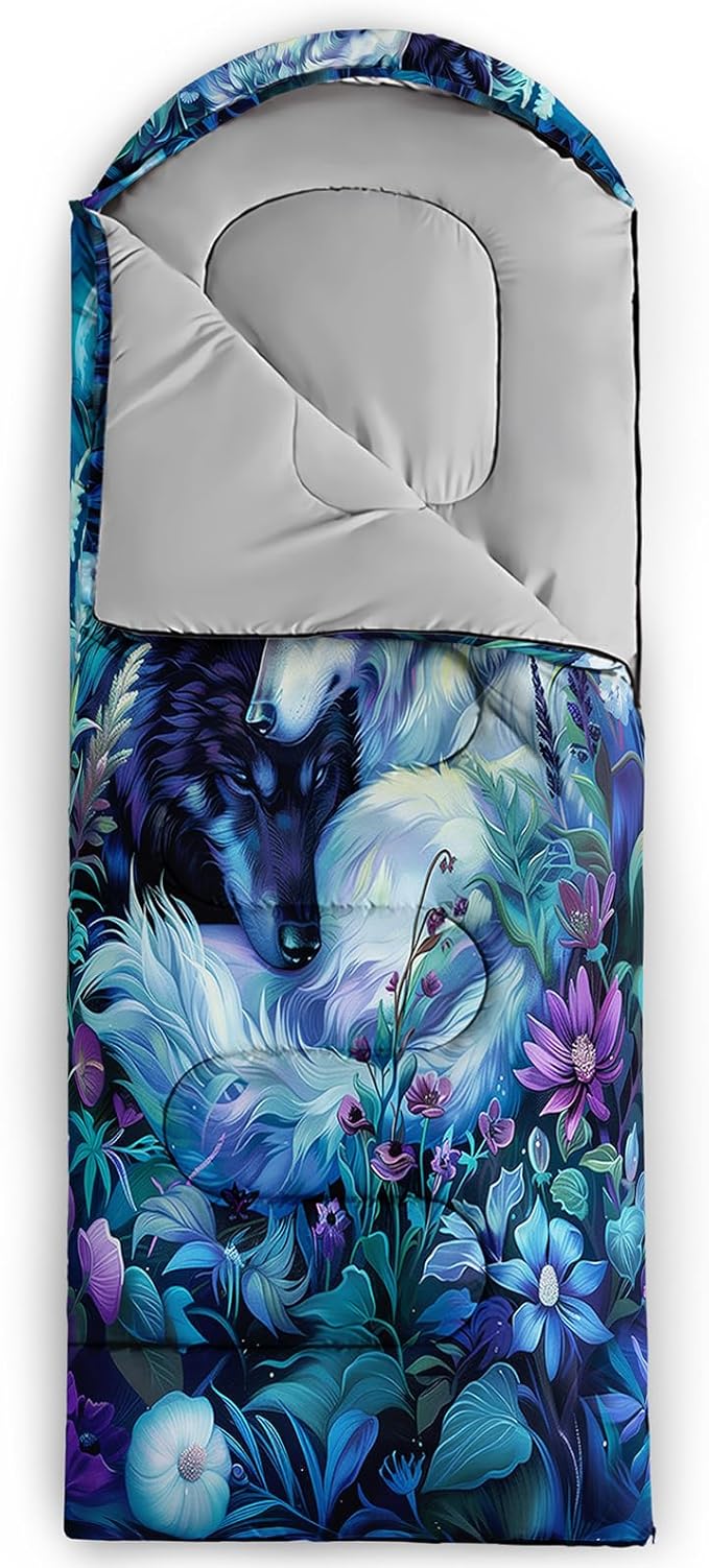 Sleeping Bags for Adults and Kids,3D Printing Camping Sleeping Bag for Girls Boys Lightweight Waterproof Cold/Warm 3-Season,Outdoor Travel with Compression Bags