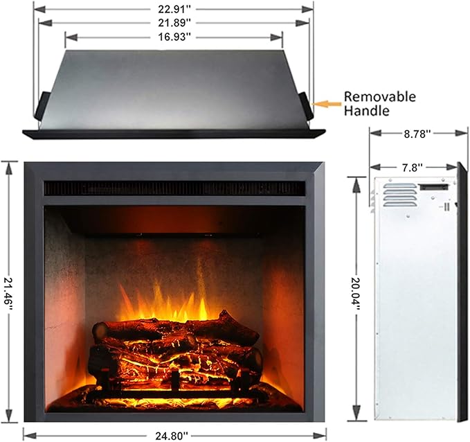 RICHFLAME 23 Inches, Edward Electric Fireplace Insert with Fire Crackling Sound, Weathered Concrete Interior, Remote Control, 750/1500W, Black