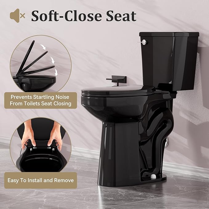 Simple Project Tall Toilet for Seniors 21 inch Extra High Toilets, Comfort Bowl Heigh 21", Seat Height 22", Two-Piece Toilet 1.28GPF Powerful, 12 Inch Rough-in, Black Color, Ada Toilets for Bathroom