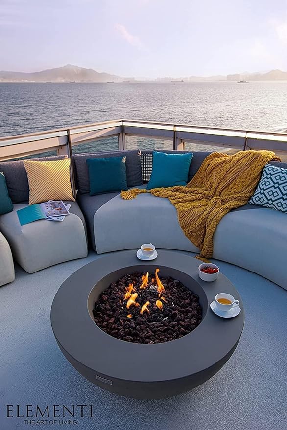 Elementi Lunar Bowl Cast Concrete Fire Table, Outdoor Fire Pit Fire Table Patio Furniture, Dark Gray (Liquid Propane Gas)