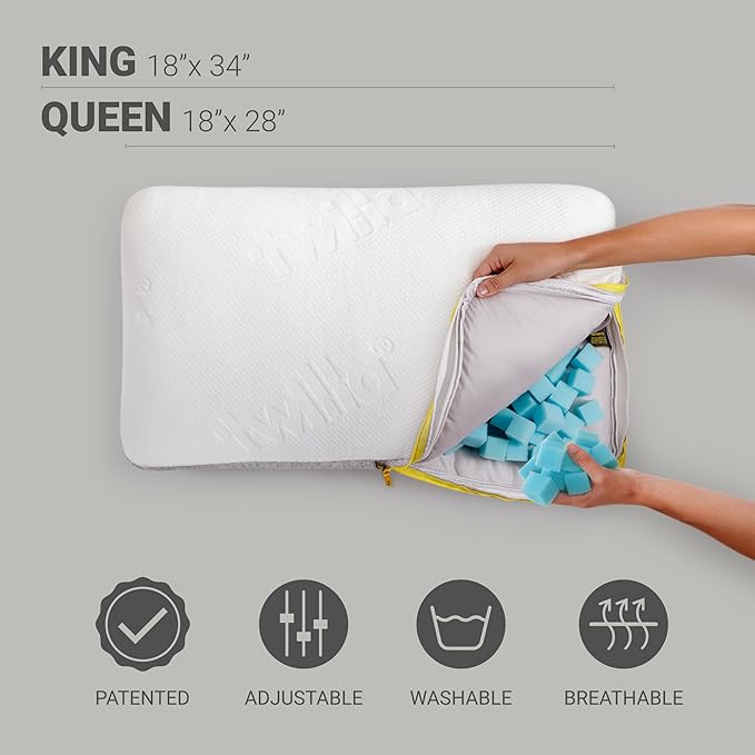 Twilla Adjustable Side Sleeping Pillow, Customizable Pillows, Down Alternative and Supportive Foam, Perfect Luxury Sleeper King Pillow
