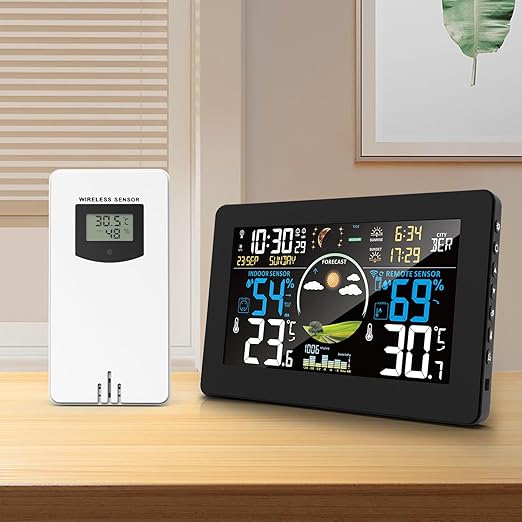 Remote Sensor Wireless for Indoor Outdoor, Wide Temperature & Humidity Gauge Transmission Range for 3378 and Other Same Series Weather Station, Battery Powered