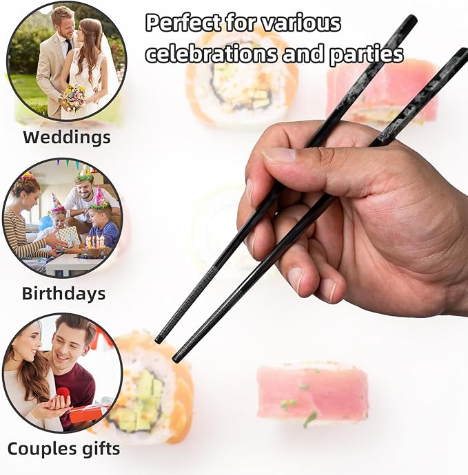 Reusable Metal Chopstick, Laser-Engraved Non-Slip Grip, Dishwasher Safe, Japanese & Korean Style, 2 Pairs Stainless Steel Chopsticks Gift Set for Cooking, Dining & Travel (9")