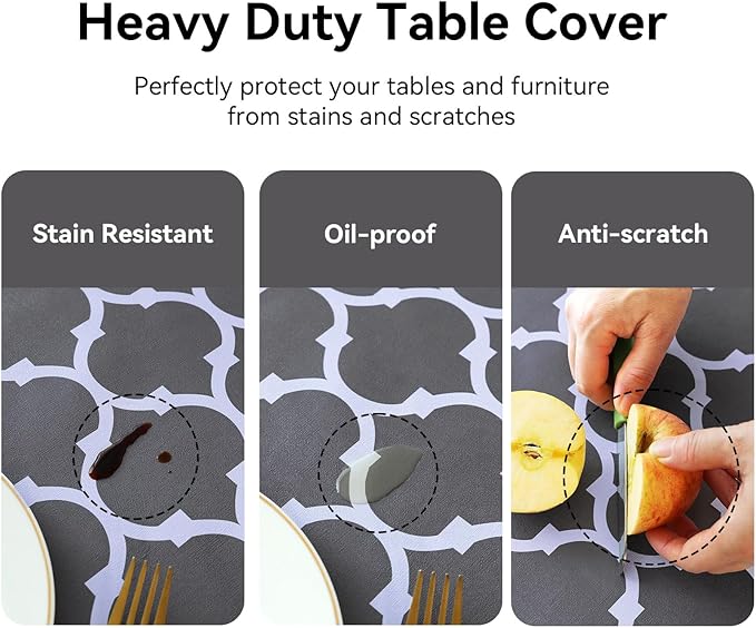 Romanstile Rectangle Plastic Tablecloth, 100% Waterproof Oil-Proof Checkered PVC Table Cloth, Heavy Duty Vinyl Table Cover for Dining, Camping, Picnic, Outdoor - 54 x 120 Inch, Moroco Grey