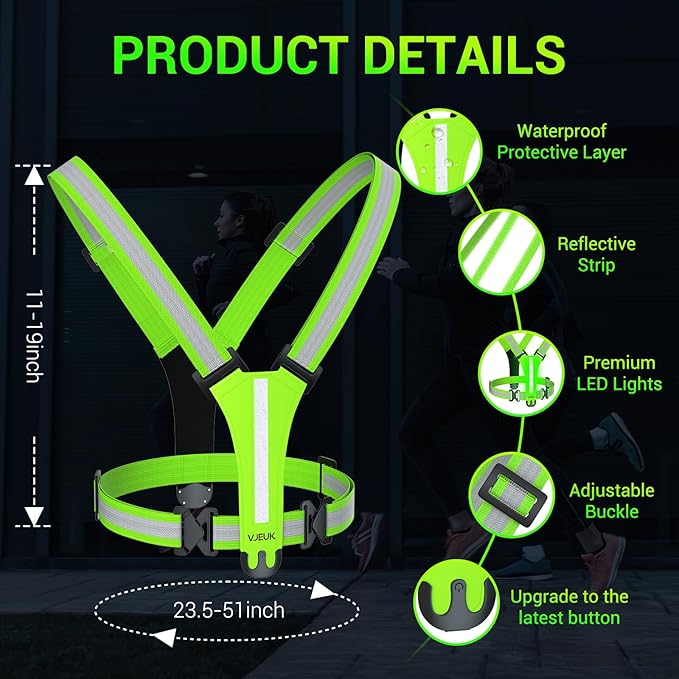 Led Reflective Vest Running Gear,7 Lights Colors Light Up Running Vest, Rechargeable High-Visibility Adjustable Vest for Running, Cycling, and Night Activities(Green)