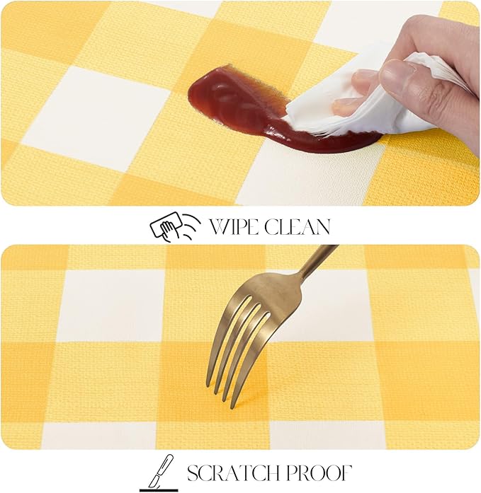 MOSAYT Rectangle Vinyl Tablecloth, 100% Waterproof Buffalo Gingham Plastic Table Cloth, Heavy Duty Wipeable Table Covers for Picnic, Outdoor, Camping - 54 x 54, Yellow