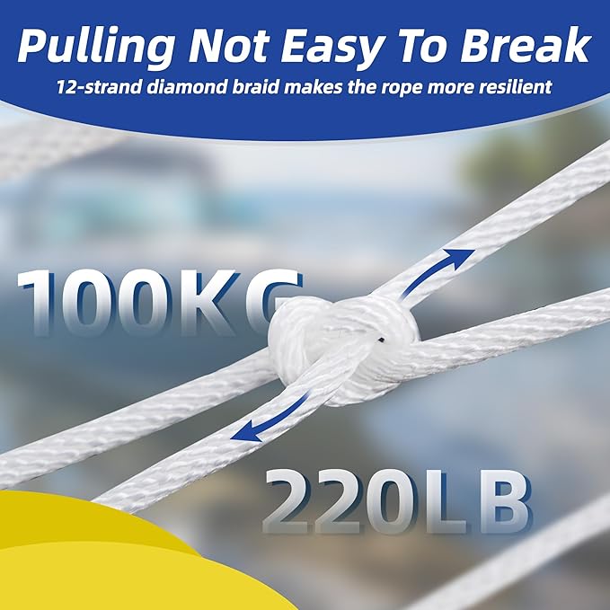 White Nylon Rope 1/8inch 100ft Braided Multi-Purpose Ropes for Outdoor&Indoor Heavy Duty for Camping, Boat, Garden, Clothesline, Marine, Soft & Flexible, High Tensile Strength