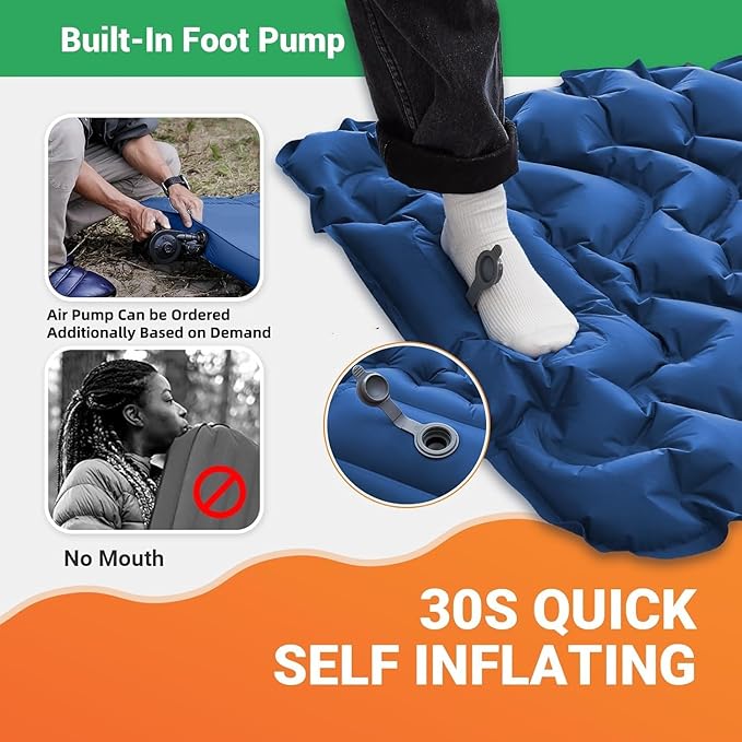 KingCamp Sleeping Pad for Camping, Ultralight Connectable Inflatable Sleeping Pad Camping Mattress with 6.3" Built-in Pillow & Foot Pump for Backpacking Hiking Tent Cot