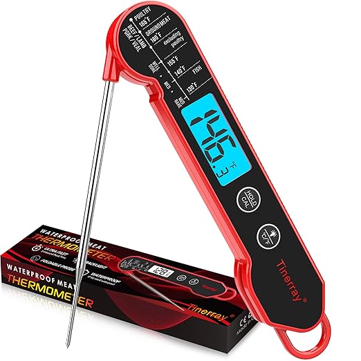 Digital Meat Thermometer for Cooking – Waterproof Instant Read Food Thermometer with Backlight & Calibration, Fast Read, Folding Probe for BBQ, Grill, Candy, Deep Fry, Kitchen, Liquids, Beef(Red)