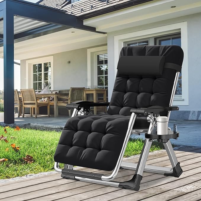 ABORON Zero Gravity Chair Set of 2, Outdoor Lounge Chairs Sun Loungers with Removable Cushion,Headrest,Cup Holder,Reclining Patio Lounger Chair for Indoor and Outdoor