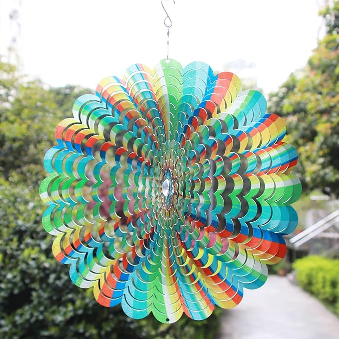 SPRING SONG Rainbow Mandala Kinetic Wind Spinner for Yard and Garden Stainless Steel Spinner Indoor and Outdoor Hanging Decor Crafts Ornaments Kinetic Art Spinner Hanging Wind Spinners Decor Gifts