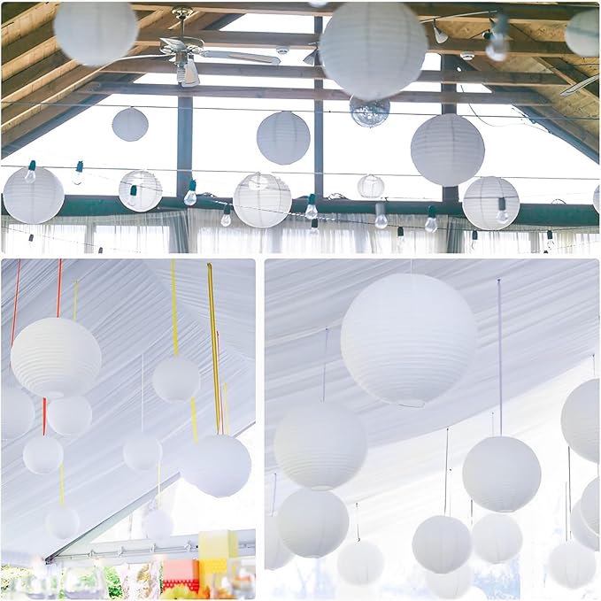 10Pcs 16 Inch Round Paper Lanterns for Home Decor, Restaurant, Church, Wedding, Birthday Party Decorations, Hanging Chinese Japanese Paper Lantern Lamps (White)
