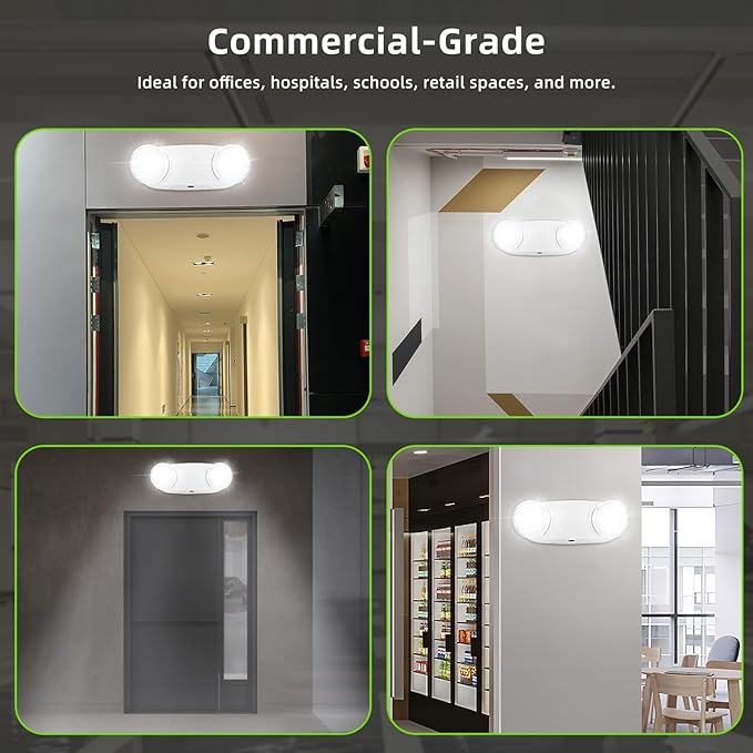 RMC LED Emergency Lights with Battery Backup, Two Head Adjustable Commercial Emergency Lighting, AC120-277V, Hardwired Emergency Exit Light Fixtures for Home and Business, ETL Listed, 10 Pack