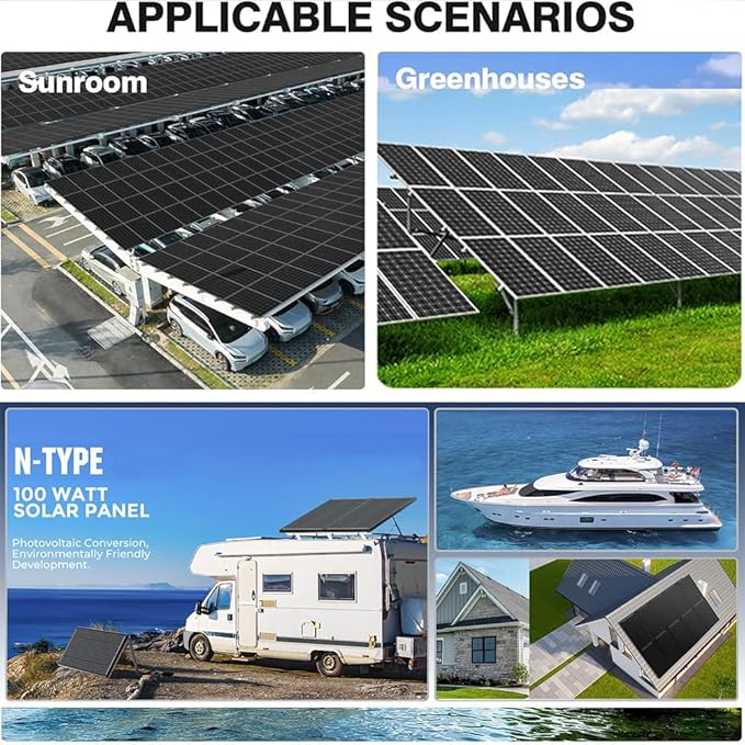 1000 Watt Solar Panels, 10Pcs 100W Monocrystalline 25% High-Efficiency 12V/24V Solar Panel for RV Camping Boat Home Farm Marine Battery and Other Off-Grid Applications
