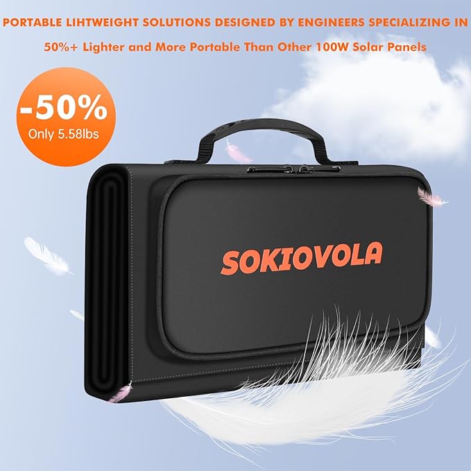 100W Portable Foldable Solar Panel 20V Portable Solar Charger with QC3.0 USB-A & Type-C Output IP68 Waterproof for Cell Phones Camera Outdoor Camping RV Hiking Travel Small Power Station