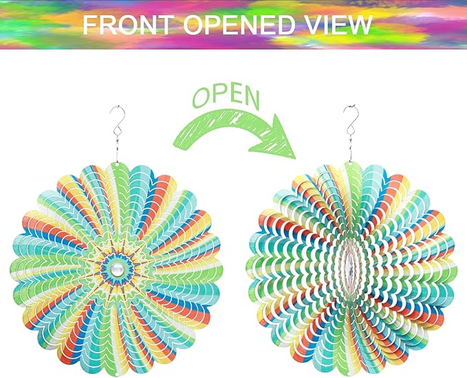SPRING SONG Rainbow Mandala Kinetic Wind Spinner for Yard and Garden Stainless Steel Spinner Indoor and Outdoor Hanging Decor Crafts Ornaments Kinetic Art Spinner Hanging Wind Spinners Decor Gifts