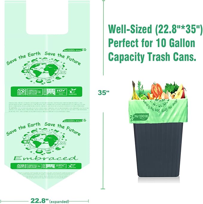 13 Gallon Compostable Tall Kitchen Trash Bags with Handle, 50 Count, Sturdy Biodegradable Garbage Bags for Food Scrap Waste, ASTM D6400, US BPI Certified