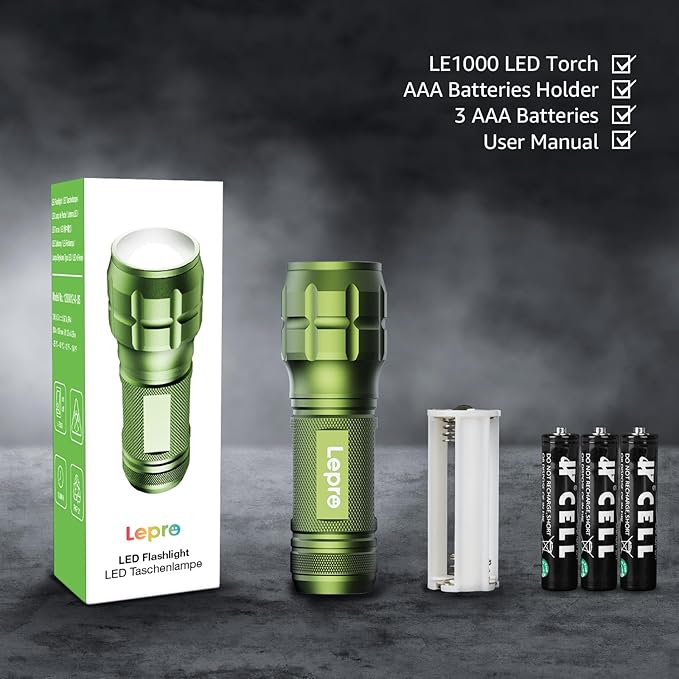 Lighting EVER LED Flashlights High Lumens, Small Flashlight, Waterproof, Adjustable Focus Flash Light for Outdoor, Emergency, Camping, AAA Batteries Included, 2 Pack