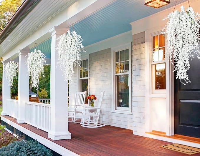 RECUTMS Fake Plant Hanging Eucalyptus Vines Plants Faux Eucalyptus Leaf Hanging Plant for Room Wedding Proch Yard Outdoor Home Wall Kitchen Bathroom Indoor Decoration in 3 Pcs(Pure White)