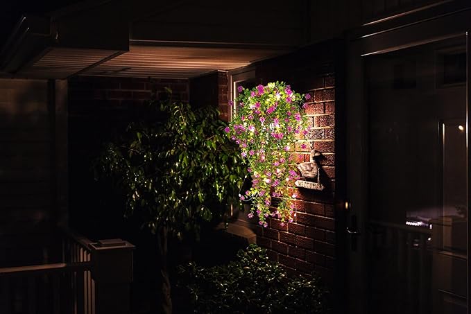 RECUTMS Artificial Hanging Plants with Lights Fake Hanging Plant Faux Eucalyptus Leaf Greenery Vine Outdoor UV Resistant Plastic Plants Home Garden Wedding Party Indoor Outdoor Decorations (Fuchsia)