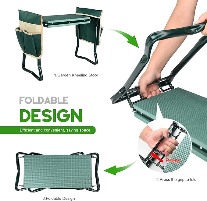 KVR Upgraded Garden Kneeler and Seat with Thicken & Widen Soft Kneeling Pad,Heavy Duty Foldable Gardener Stool with 2 Tool Pouches,Gardening Gifts for Women Mom Men Seniors¡…