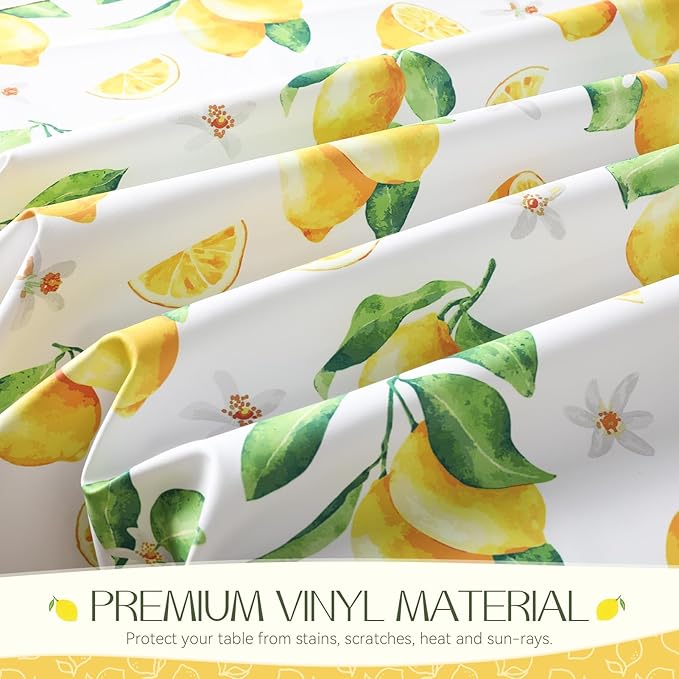 Romanstile Summer Rectangle Plastic Tablecloth, 100% Waterproof Oil-Proof Lemon PVC Table Cloth, Heavy Duty Vinyl Table Cover for Dining, Camping, Picnic, Outdoor - 54 x 108 Inch, Lemon