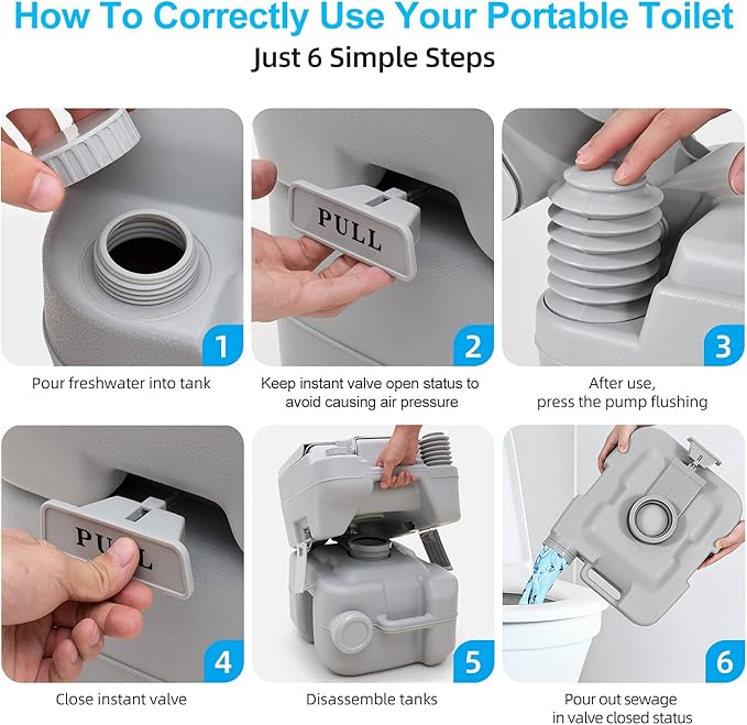 YITAHOME Portable Toilet Travel 5.3 Gallon RV Potty, Detachable Tank, Double Outlet Water Spout, for Camping, Boating, Hiking, Trips, Gray