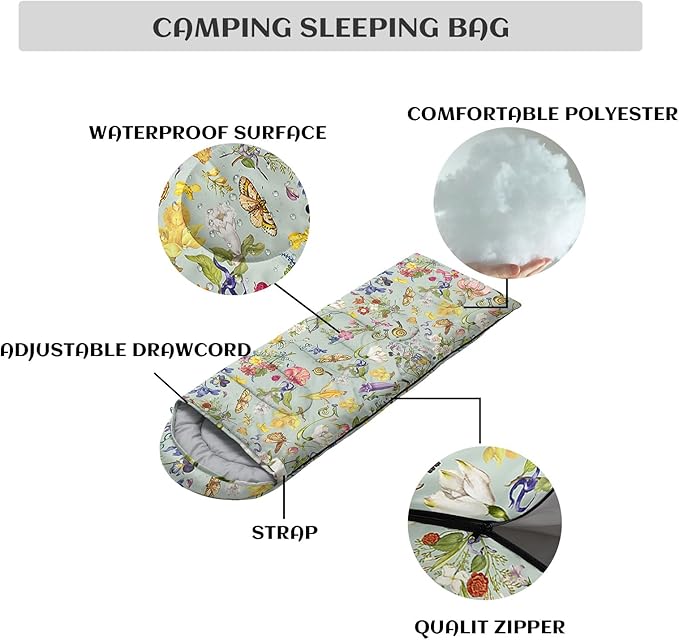 Sleeping Bags for Adults and Kids,3D Printing Camping Sleeping Bag for Girls Boys Lightweight Waterproof Cold/Warm 3-Season,Outdoor Travel with Compression Bags