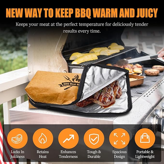 BBQ Blanket for Resting Meat, 22 in Smoker Meat Resting Blanket, Reusable Smoker Grilling Meat Insulated Resting Bag with Wide Mouth for Large Gifts for Men/Dad with Box, Brown