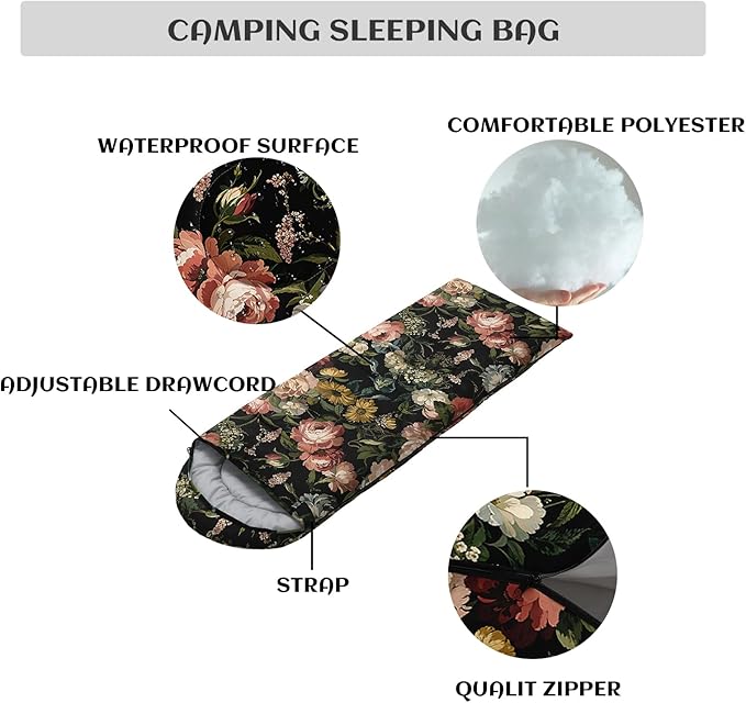 Sleeping Bags for Adults and Kids,3D Printing Camping Sleeping Bag for Girls Boys Lightweight Waterproof Cold/Warm 3-Season,Outdoor Travel with Compression Bags