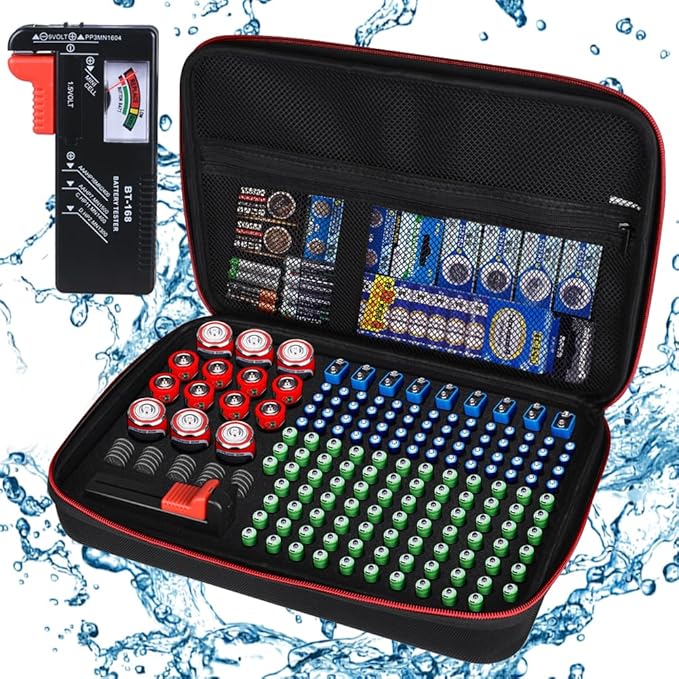 Battery Organizer Storage Holder Case with Tester,Battery Vault Box Container Carrying 9V Keeper for Garage Organization Holds 200+ Batteries AA AAA C D