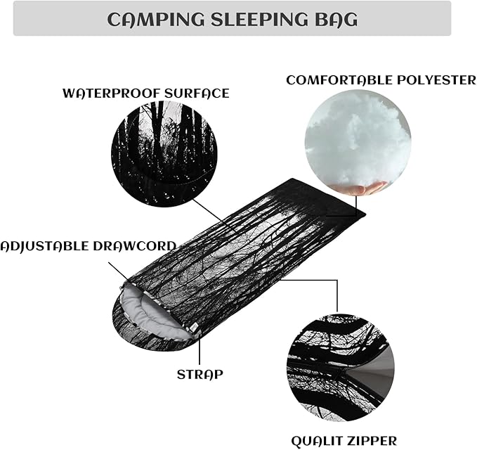 Sleeping Bags for Adults and Kids,3D Printing Camping Sleeping Bag for Girls Boys Lightweight Waterproof Cold/Warm 3-Season,Outdoor Travel with Compression Bags