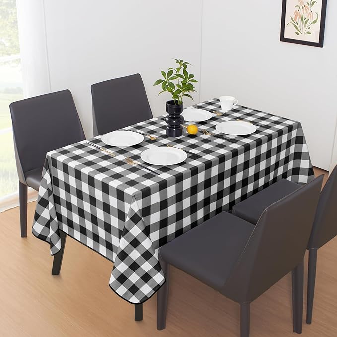 MOSAYT Rectangle Vinyl Tablecloth, 100% Waterproof Buffalo Gingham Plastic Table Cloth, Heavy Duty Wipeable Table Covers for Picnic, Outdoor, Camping - 54 x 54, Black