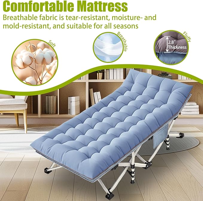 Oversize Camping Cot 2 Pack Extra Large Camping Bed for Adults Cot for Sleeping with Mattress Heavy Duty Portable Folding Cot with Carry Bag for Hiking Camping Office Nap Outdoor Indoor Easy to Set Up
