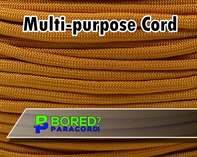 BORED? PARACORD! 550 lb Paracord - Ideal for Crafting, Camping, DIY Projects, Active & Military Outdoors - Strong Survival Rope - Tactical Parachute Cord Type III - Goldenrod 100 Feet
