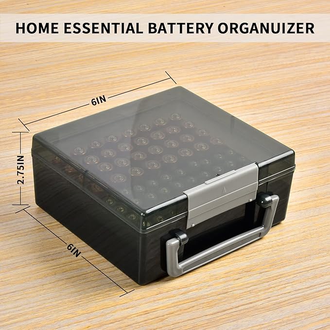 FULLCASE Battery Storage Organizer Holder Holds 72 AA AAA Batteries, Box Cases Garage Container, Home Drawer Organization Dispenser (Case Only) (Grey)