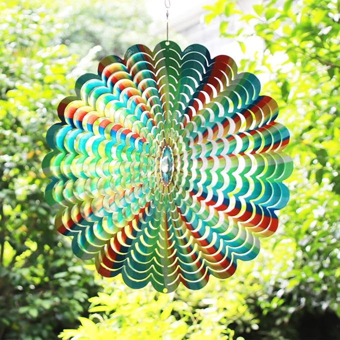 SPRING SONG Rainbow Mandala Kinetic Wind Spinner for Yard and Garden Stainless Steel Spinner Indoor and Outdoor Hanging Decor Crafts Ornaments Kinetic Art Spinner Hanging Wind Spinners Decor Gifts
