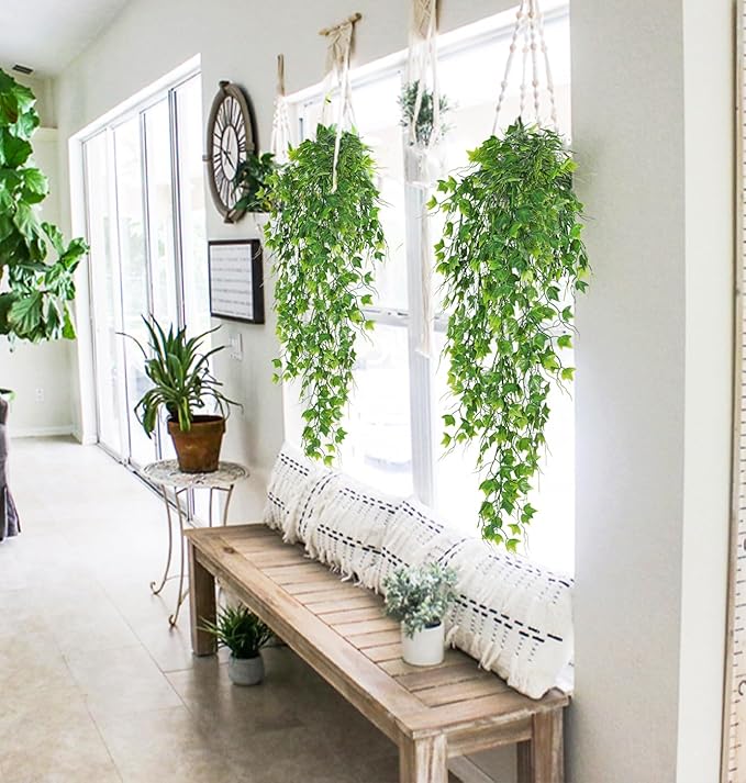 RECUTMS Artificial Plant Faux Plant Ivy Greenery Fake Hanging Plants Faux Greenery Plant Fake Ivy Leaf UV Resistant for Indoor Home Decor Outdoor Garden Yard Porch Wall Decoration 3 Packs(Green)