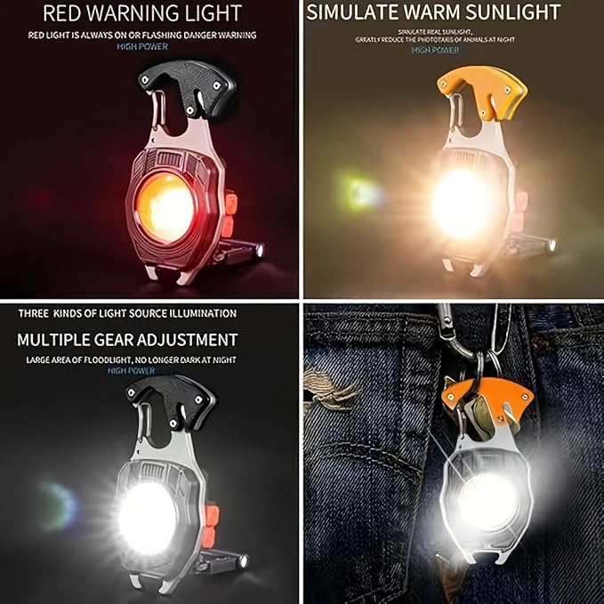 Portable Outdoor Strong Mini Lighter Multifunctional Floodlight with Rechargeable USB Charging,Emergency Tool Magnetic Base, Whistle, Screwdriver, Seat Belt Cutter for Camping Fishing Hiking (4)