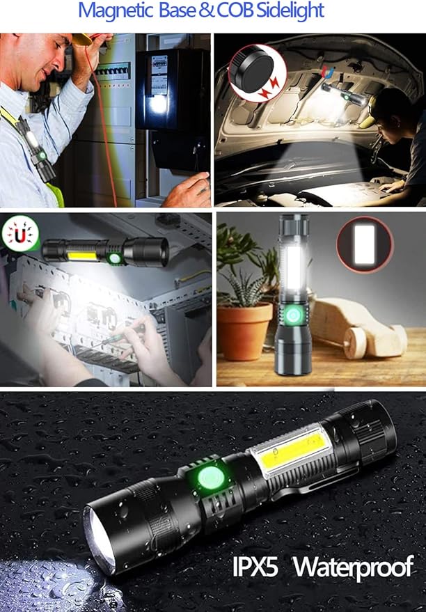 Hoxida Flashlight Rechargeable LED UV Black Light &Redlight, 3in1 Super Bright Magnetic Tactical Flashlights, 1500Lumen 7Modes, Zoomable, Waterproof Pocket Flashlight for Pet Stains Detection,Camping