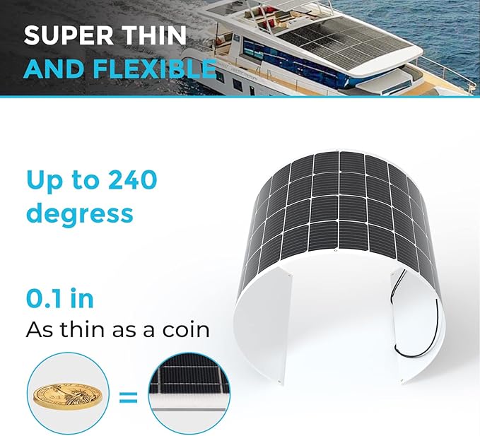 Renogy Flexible Solar Panel 200W, 240° Ultra Flexible 200 Watt Solar Panel 12 Volt for Marine RV Cabin Van Car Uneven Surfaces Off-Grid Essentials