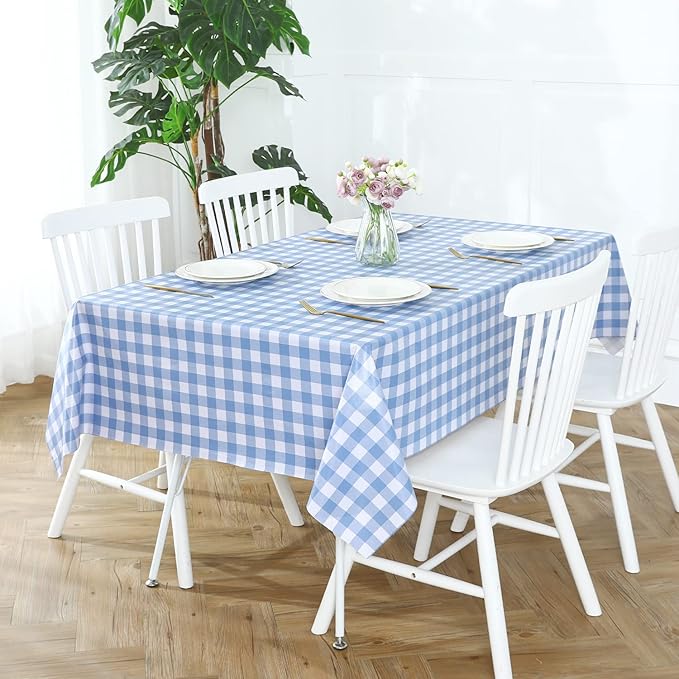 Romanstile Square Vinyl PVC Tablecloth, 100% Waterproof Buffalo Plaid Plastic Table Cloth, Oil Proof Heavy Duty Wipeable Table Covers for Dining/Camping/Picnic/Outdoor - 54 x 54, Light Blue